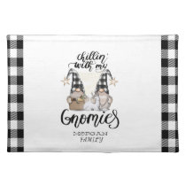 Adorable Cute Gnomes Black Buffalo Plaid Cloth Placemat