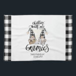 Adorable Cute Gnomes Black Buffalo Plaid Kitchen Towel<br><div class="desc">Adorable cute gnomes on black buffalo plaid background.</div>