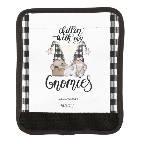 Adorable Cute Gnomes Black Buffalo Plaid Luggage Handle Wrap