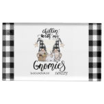 Adorable Cute Gnomes Black Buffalo Plaid Place Card Holder