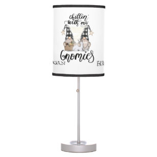 Adorable Cute Gnomes Black Buffalo Plaid Table Lamp