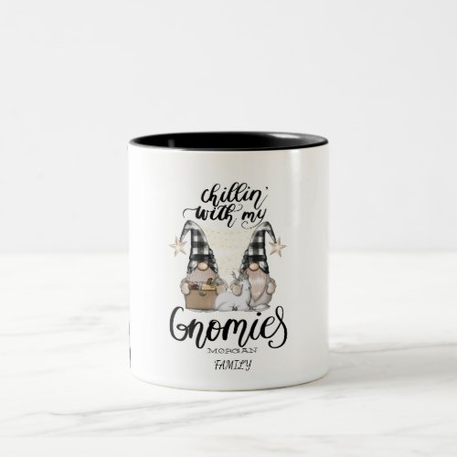 Adorable Cute Gnomes Black Buffalo Plaid Two_Tone Coffee Mug