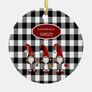 Adorable Cute Gnomes Buffalo Plaid Ceramic Ornament