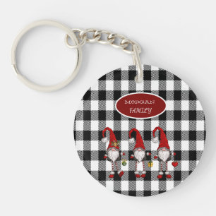 Adorable Cute Gnomes Buffalo Plaid Keychain
