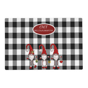 Adorable Cute Gnomes Buffalo Plaid Placemat