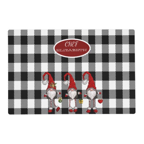 Adorable Cute Gnomes Buffalo Plaid Placemat