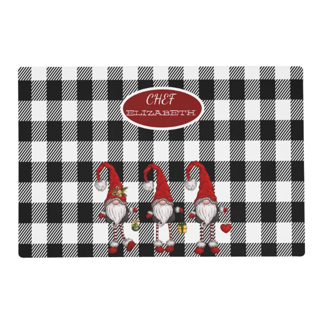 Adorable Cute Gnomes Buffalo Plaid Placemat (Front)