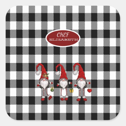 Adorable Cute Gnomes Buffalo Plaid Square Sticker