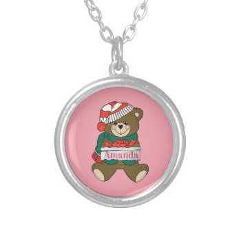 Adorable Cute Great Christmas Teddy Bear     Silver Plated Necklace by MylLittleStore at Zazzle