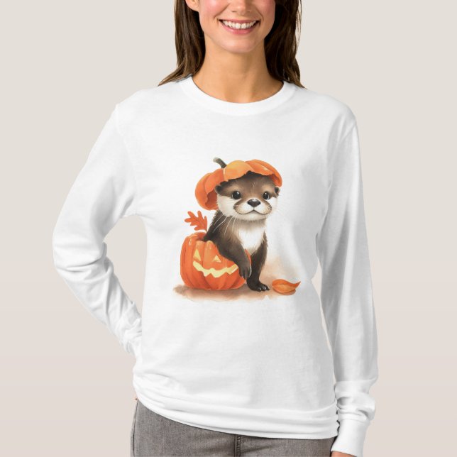 Adorable Cute Halloween Otter T-Shirt (Front)