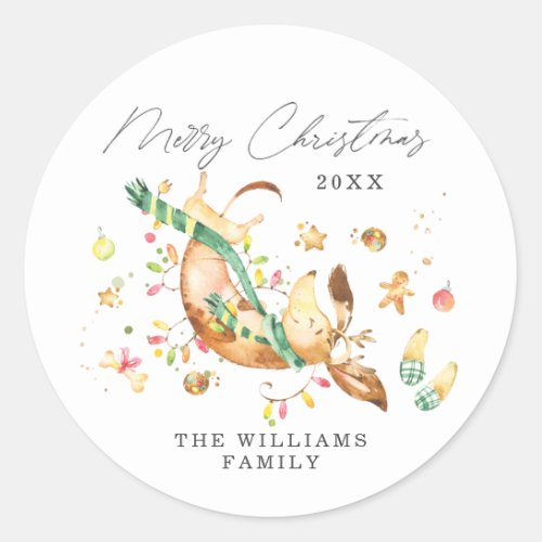 Adorable Cute Happy Dog Dachshund Christmas Lights Classic Round Sticker