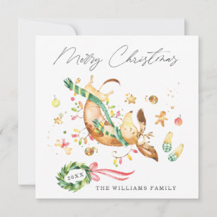 Adorable Cute Happy Dog Dachshund Christmas Lights Holiday Card