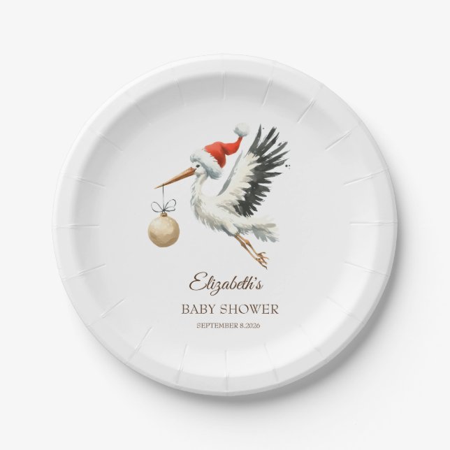 Adorable Cute Holiday Stork Paper Plates (Front)