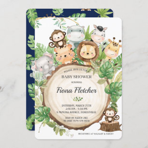Adorable Cute Jungle Animals Greenery Baby Shower Invitation