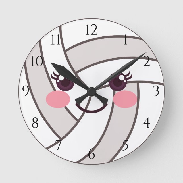 Adorable Cute Kawaii Volleyball Ball Kids Bedroom Round Clock (Front)
