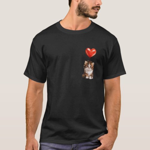 Adorable Cute Kitten looking up a Red Heart Balloo T-Shirt