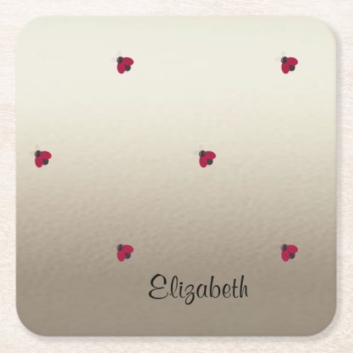 Adorable Cute LadybugsLuminous_Personalized Square Paper Coaster