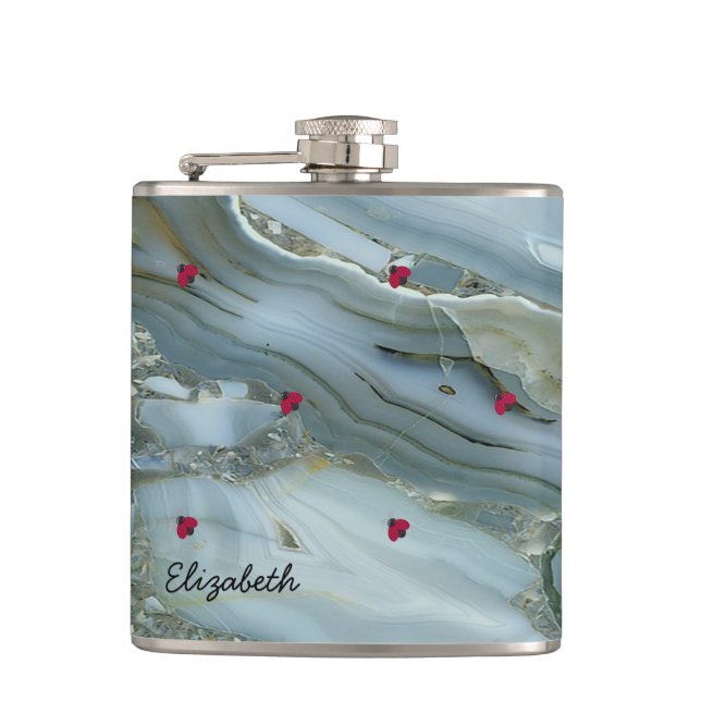 Adorable Cute ,Ladybugs,Marble -Personalized Flask (Front)