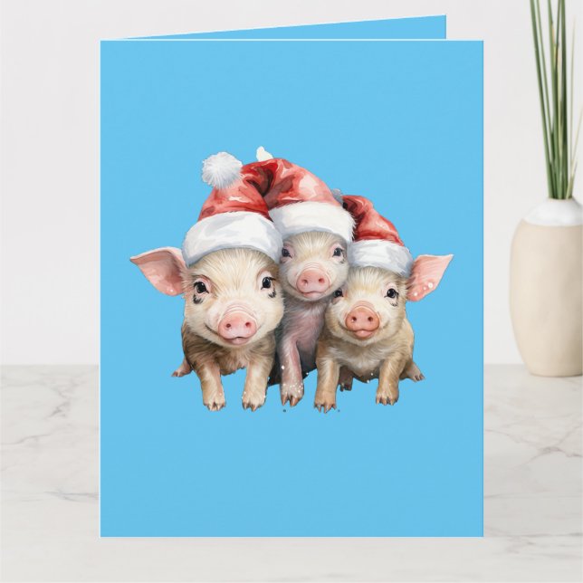 Adorable Cute Little Piggie Christmas Greeting Card (Front)
