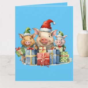 Adorable Cute Little Piggie Christmas Greeting Card