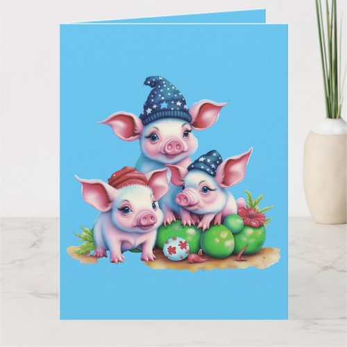 Adorable Cute Little Piggies Christmas Greeting Card