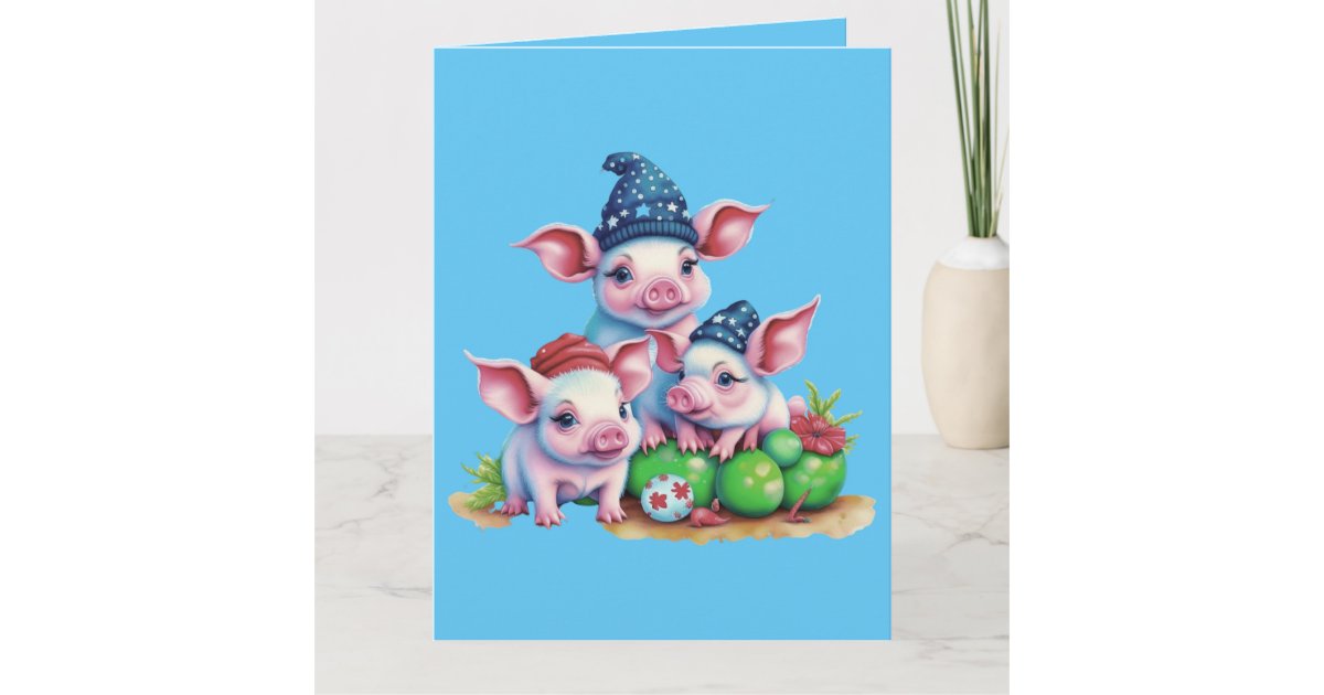 Adorable Cute Little Piggies Christmas Greeting Card | Zazzle