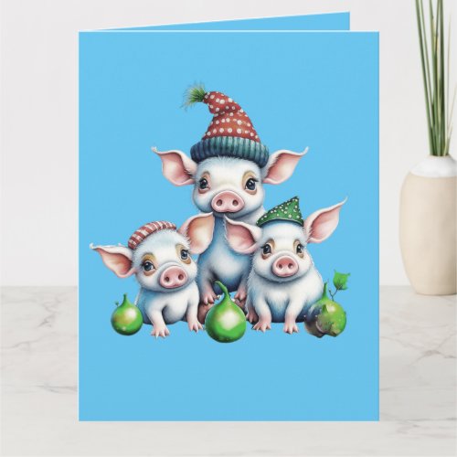 Adorable Cute Little Piggies Christmas Greeting Card