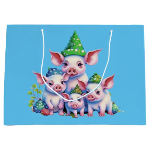 Adorable Cute Little Piggies Christmas Tree Large Gift Bag