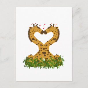Adorable Cute Love Giraffes Heart Shaped Kissing Postcard