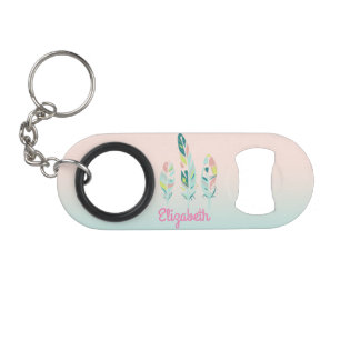 Adorable Cute  Modern Girly Feathers Keychain Bottle Opener
