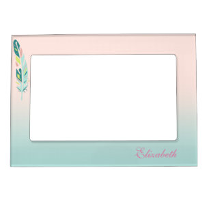 Adorable Cute  Modern Girly Feathers Magnetic Picture Frame