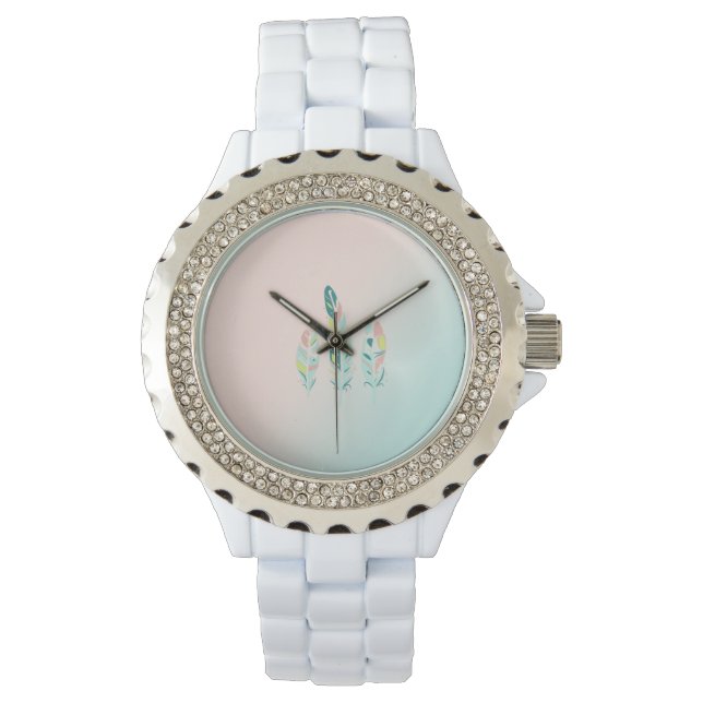 Adorable Cute  Modern Girly Feathers Watch (Front)