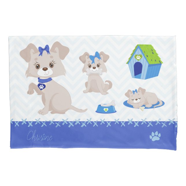 Adorable Cute Mommy Dog with Puppies Pillow Case (Front)