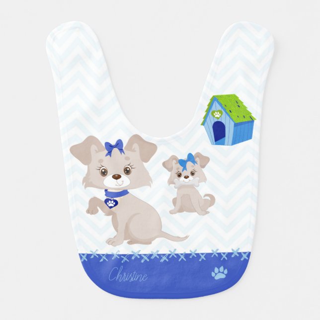 Adorable Cute Mommy Dog with Puppy Baby Bib (Front)