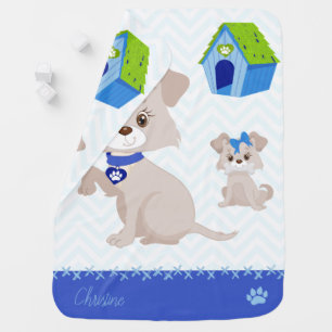 Adorable Cute Mommy Dog with Puppy Baby Blanket