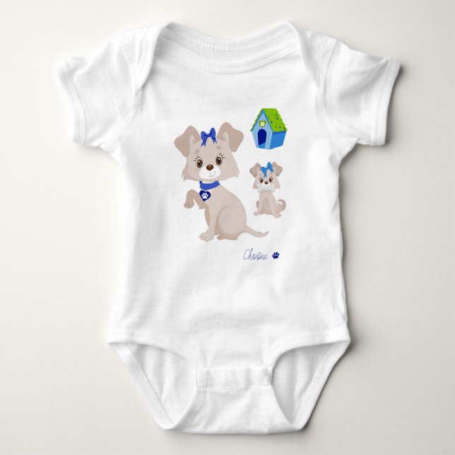 Adorable Cute Mommy Dog with Puppy Baby Bodysuit (Front)