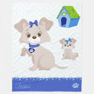 Adorable Cute Mommy Dog with Puppy Fleece Blanket