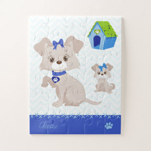 Adorable Cute Mommy Dog with Puppy Kid Jigsaw Puzzle