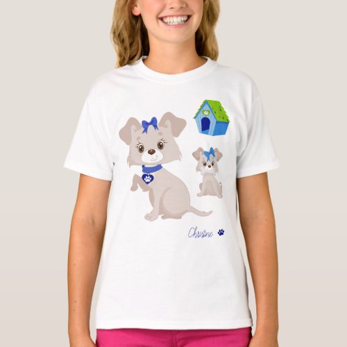 Adorable Cute Mommy Dog with Puppy Kid T_Shirt