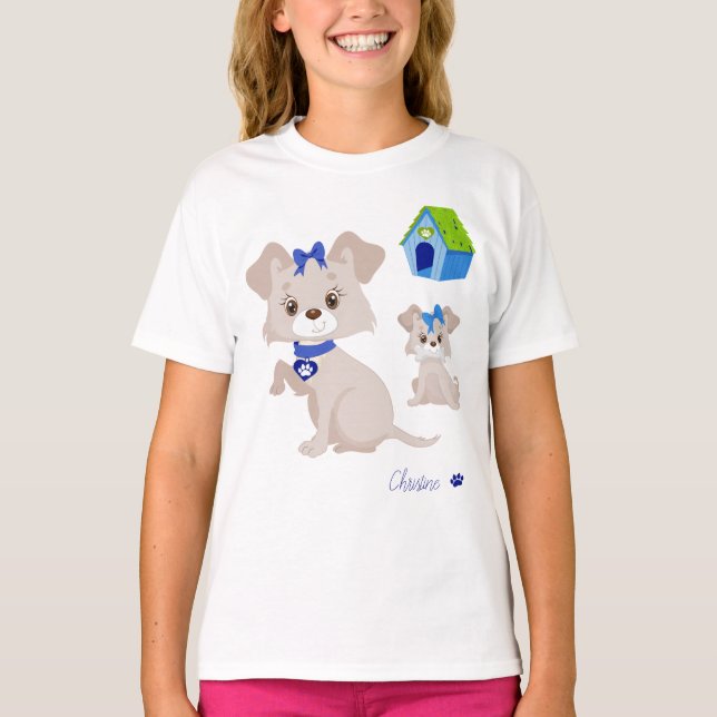 Adorable Cute Mommy Dog with Puppy Kid T-Shirt (Front)