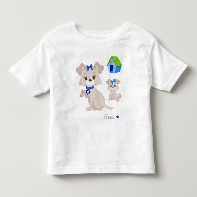 Adorable Cute Mommy Dog with Puppy Toddler T-shirt (Front)
