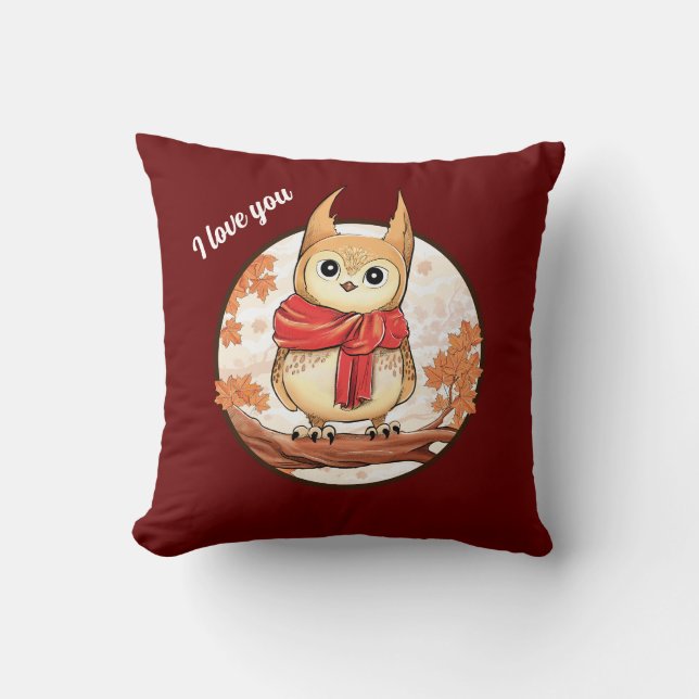 Adorable cute owl cartoon " I Love You" Throw Pillow (Front)