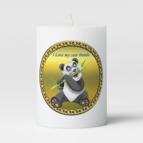 Adorable cute panda bear eating bamboo evergreen pillar candle
