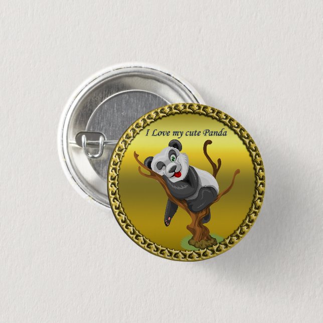 Adorable cute panda bear sleeping in a tree button (Front & Back)