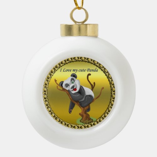 Adorable cute panda bear sleeping in a tree ceramic ball christmas ornament