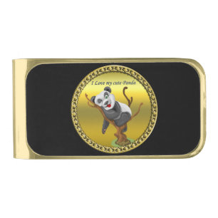 Adorable cute panda bear sleeping in a tree gold finish money clip