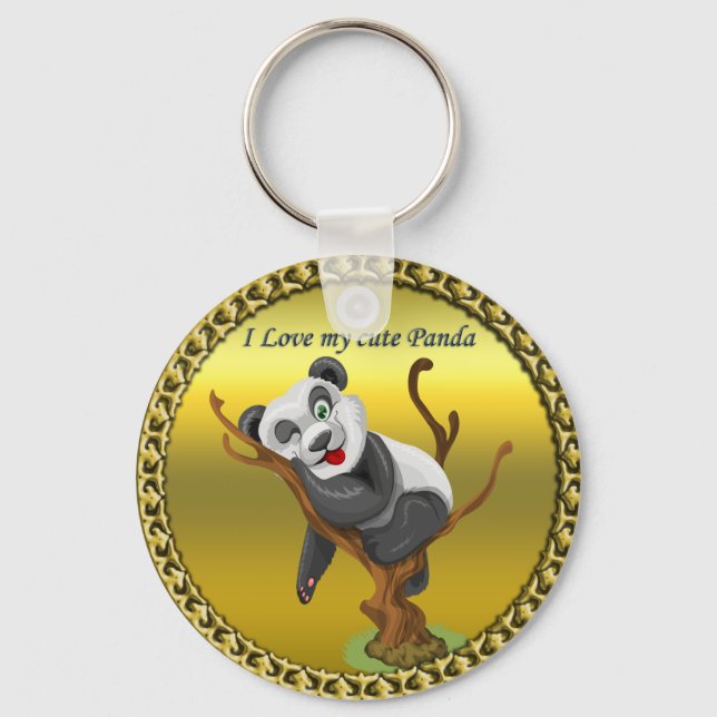 Adorable cute panda bear sleeping in a tree keychain (Front)