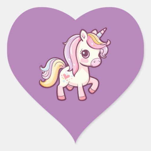 Adorable Cute Pastel Unicorn Heart Sticker