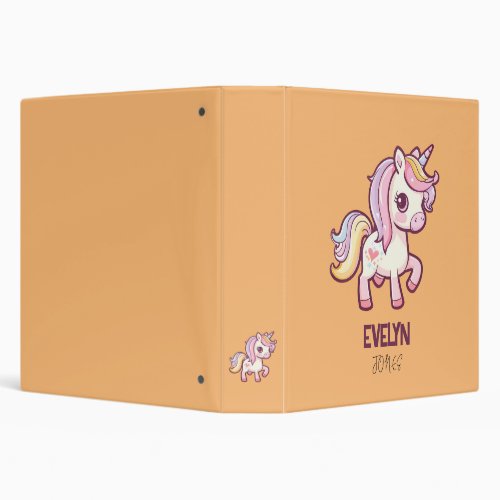 Adorable Cute Pastel Unicorn with Kids Name 3 Ring Binder