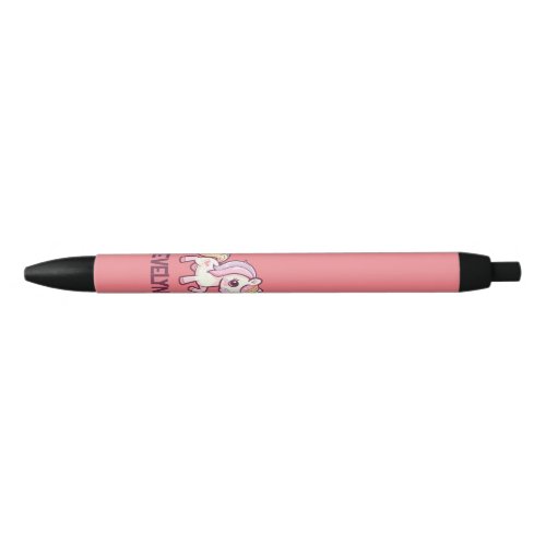 Adorable Cute Pastel Unicorn with Kids Name Black Ink Pen